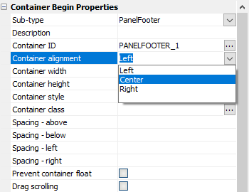 Centering the Save and Reset buttons in the Detail View Panel
Footer.